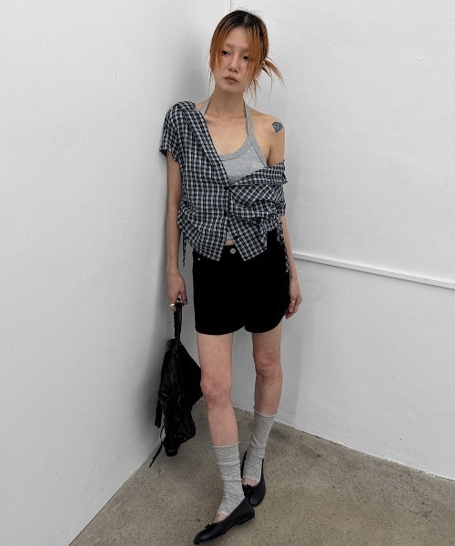 BLACKUP（ブラックアップ）の「[MADE] ペンコチェックストリングフードシャツ（シャツ/ブラウス・レディース・ピンク/ネイビー・SMALL/MEDIUM）」の5枚目の写真
