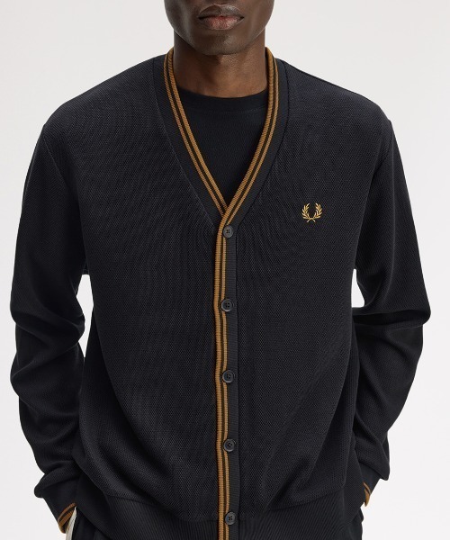 FRED PERRY(フレッドペリー)の「【先行予約受付中】Tipped Pique Cardigan/ティップド鹿の子カーディガン(カーディガン/ボレロ・メンズ・ブラック・L/M/S)」の1枚目の写真