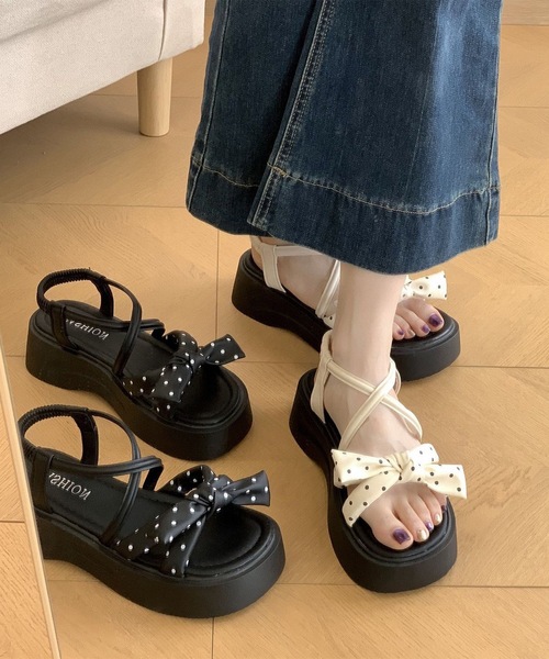 Lace Ladies(レースレディース)の「ドット リボン ストラップ 厚底 サンダル(サンダル・レディース・ブラック/アイボリー・22.5cm/23cm/23.5cm/24cm/24.5cm/25cm)」の7枚目の写真