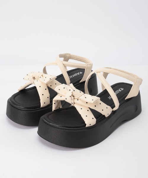 Lace Ladies(レースレディース)の「ドット リボン ストラップ 厚底 サンダル(サンダル・レディース・ブラック/アイボリー・22.5cm/23cm/23.5cm/24cm/24.5cm/25cm)」の11枚目の写真