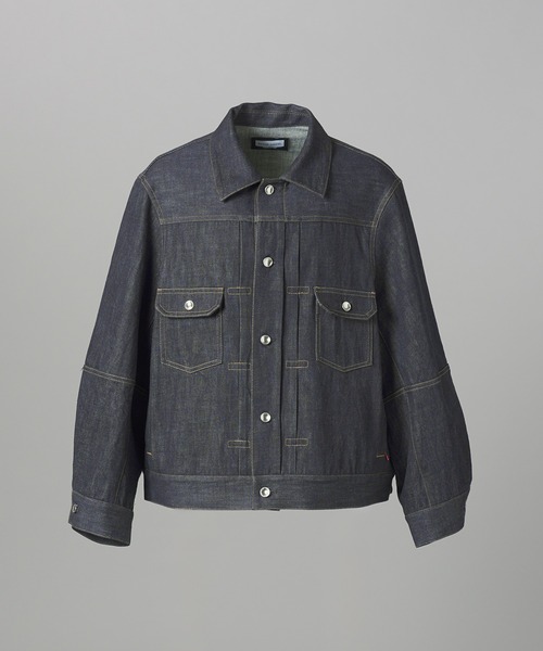 MAISON SPECIAL（メゾンスペシャル）の「《UNISEX》Ovoid Sleeve Prime-Over Trucker Jacket/オボイドスリーブプライムオーバートラッカージャケット【MAISON SPECIAL/メゾンスペシャル】■セットアップ対応■（デニムジャケット・メンズ・ブラック/ネイビー・2/1/0）」の14枚目の写真