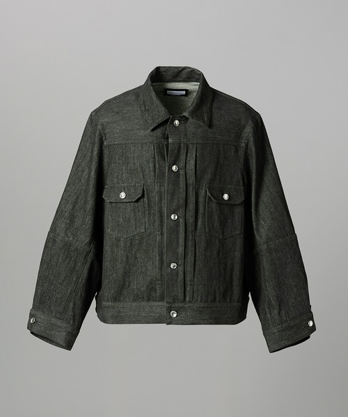 MAISON SPECIAL（メゾンスペシャル）の「《UNISEX》Ovoid Sleeve Prime-Over Trucker Jacket/オボイドスリーブプライムオーバートラッカージャケット【MAISON SPECIAL/メゾンスペシャル】■セットアップ対応■（デニムジャケット・メンズ・ブラック/ネイビー・2/1/0）」の13枚目の写真