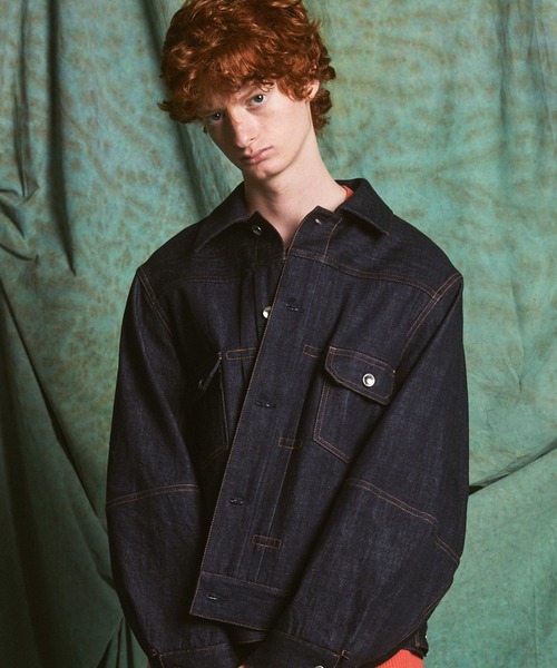 MAISON SPECIAL（メゾンスペシャル）の「《UNISEX》Ovoid Sleeve Prime-Over Trucker Jacket/オボイドスリーブプライムオーバートラッカージャケット【MAISON SPECIAL/メゾンスペシャル】■セットアップ対応■（デニムジャケット・メンズ・ブラック/ネイビー・2/1/0）」の9枚目の写真