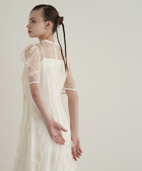 atlo（アトロ）の「フラワーレースドレス パフスリーブ パーティードレス セレモニー ミモレ丈&袖あり 結婚式二次会 フォーマル お呼ばれ オケージョンドレス 同窓会成人式（ドレス・レディース・ブラック/ブラウン/アイボリー・L/M/S）」の20枚目の写真