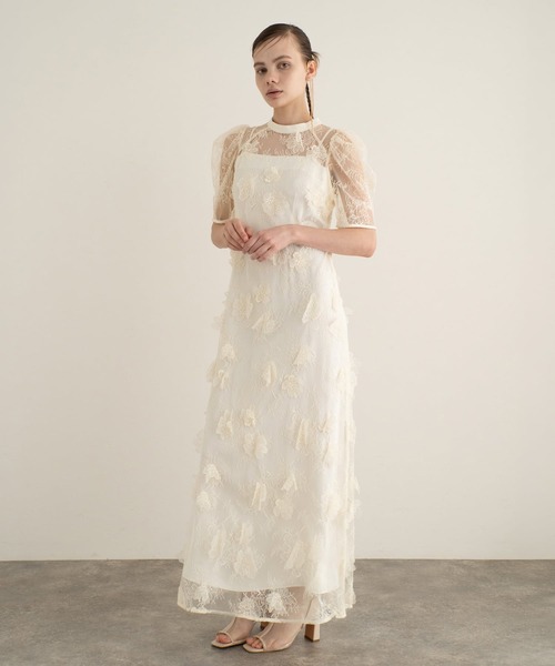 atlo（アトロ）の「フラワーレースドレス パフスリーブ パーティードレス セレモニー ミモレ丈&袖あり 結婚式二次会 フォーマル お呼ばれ オケージョンドレス 同窓会成人式（ドレス・レディース・ブラック/ブラウン/アイボリー・L/M/S）」の22枚目の写真