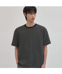 マレコットンラウンドネック半袖Tシャツ[ブラックホワイト]