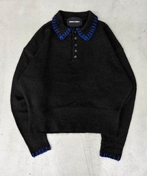【ユニセックス】ブランケットステッチニットポロ