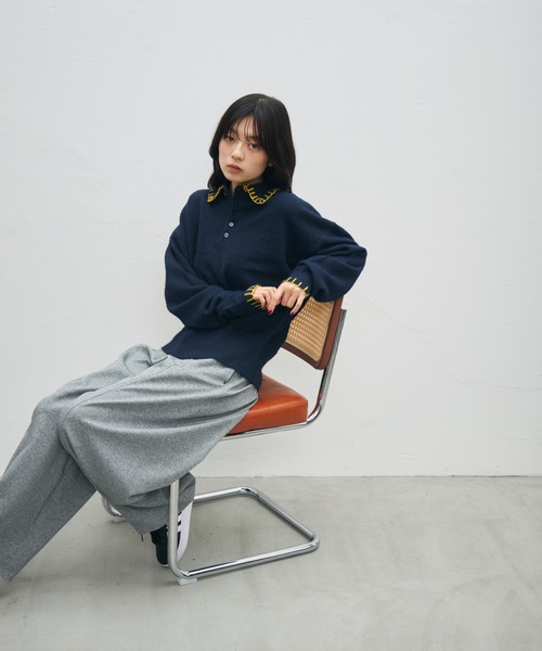 UNDERSTATEMENTs（アンダーステイトメント）の「【ユニセックス】ブランケットステッチニットポロ（ポロシャツ・メンズ・ブラウン/ネイビー/ブラック・LARGE/MEDIUM）」の7枚目の写真