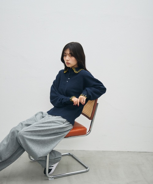 UNDERSTATEMENTs（アンダーステイトメント）の「【ユニセックス】ブランケットステッチニットポロ（ポロシャツ・メンズ・ブラウン/ネイビー/ブラック・LARGE/MEDIUM）」の10枚目の写真