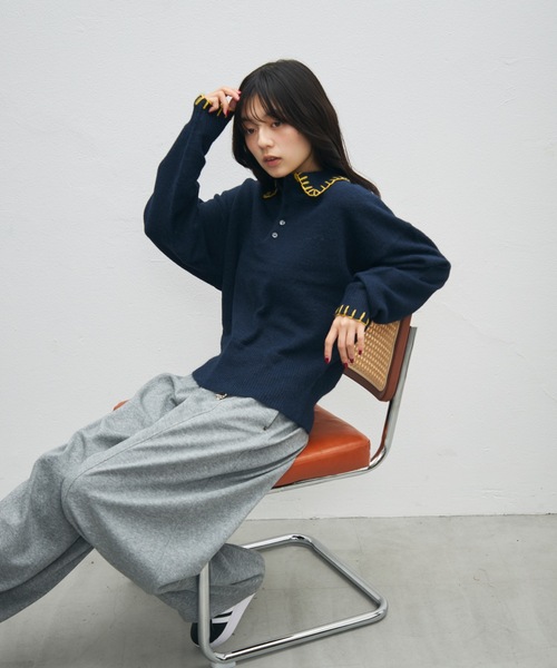 UNDERSTATEMENTs（アンダーステイトメント）の「【ユニセックス】ブランケットステッチニットポロ（ポロシャツ・メンズ・ブラウン/ネイビー/ブラック・LARGE/MEDIUM）」の11枚目の写真