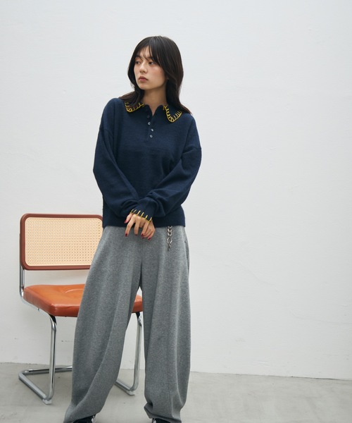 UNDERSTATEMENTs（アンダーステイトメント）の「【ユニセックス】ブランケットステッチニットポロ（ポロシャツ・メンズ・ブラウン/ネイビー/ブラック・LARGE/MEDIUM）」の20枚目の写真