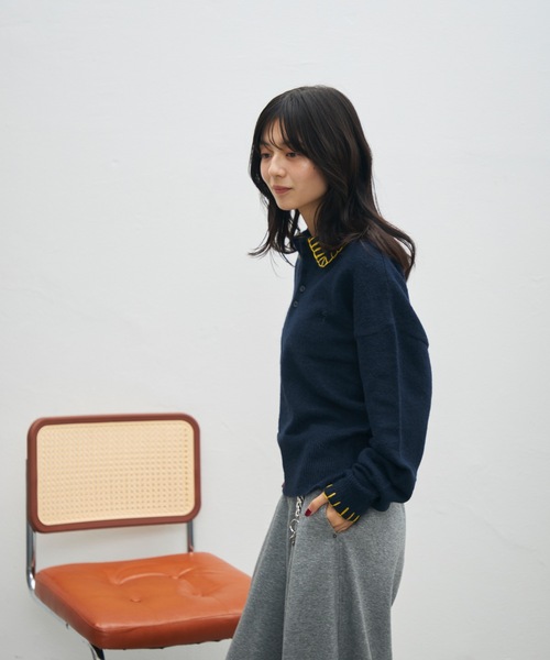 UNDERSTATEMENTs（アンダーステイトメント）の「【ユニセックス】ブランケットステッチニットポロ（ポロシャツ・メンズ・ブラウン/ネイビー/ブラック・LARGE/MEDIUM）」の21枚目の写真