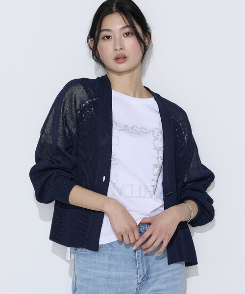 K.T KIYOKO TAKASE(キヨコタカセ)の「〔 TALLサイズ 〕 和紙混ドライタッチ ニットカーディガン(カーディガン/ボレロ・レディース・ベージュ/ネイビー・15号)」の8枚目の写真