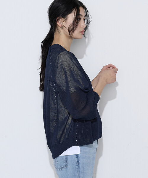 K.T KIYOKO TAKASE(キヨコタカセ)の「〔 TALLサイズ 〕 和紙混ドライタッチ ニットカーディガン(カーディガン/ボレロ・レディース・ベージュ/ネイビー・15号)」の9枚目の写真