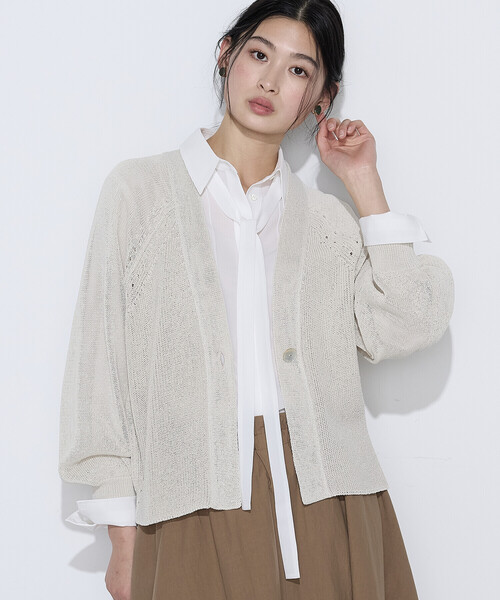 K.T KIYOKO TAKASE(キヨコタカセ)の「〔 TALLサイズ 〕 和紙混ドライタッチ ニットカーディガン(カーディガン/ボレロ・レディース・ベージュ/ネイビー・15号)」の13枚目の写真