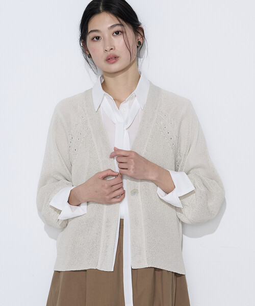 K.T KIYOKO TAKASE(キヨコタカセ)の「〔 TALLサイズ 〕 和紙混ドライタッチ ニットカーディガン(カーディガン/ボレロ・レディース・ベージュ/ネイビー・15号)」の14枚目の写真