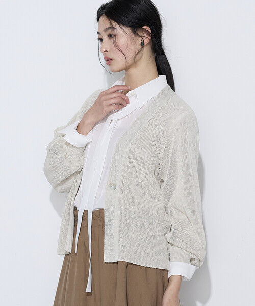 K.T KIYOKO TAKASE(キヨコタカセ)の「〔 TALLサイズ 〕 和紙混ドライタッチ ニットカーディガン(カーディガン/ボレロ・レディース・ベージュ/ネイビー・15号)」の15枚目の写真