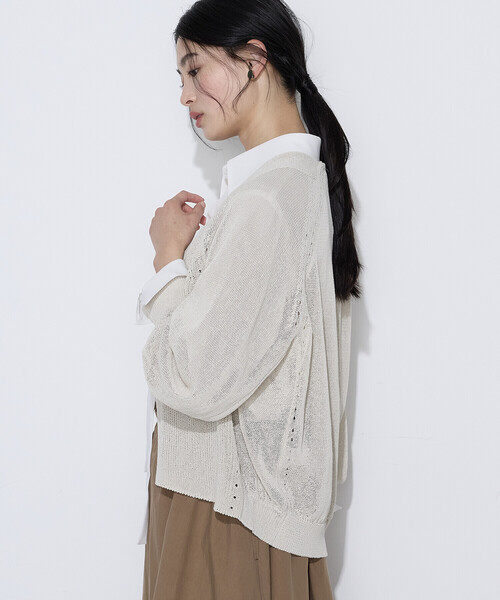 K.T KIYOKO TAKASE(キヨコタカセ)の「〔 TALLサイズ 〕 和紙混ドライタッチ ニットカーディガン(カーディガン/ボレロ・レディース・ベージュ/ネイビー・15号)」の17枚目の写真