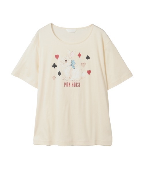 PINK HOUSE(ピンクハウス)の「Rabbit Marchモチーフプリントカットソー(Tシャツ/カットソー・レディース・ブラック/ピンク/レッド/ブルーグレー/キナリ・LARGE/MEDIUM)」の2枚目の写真