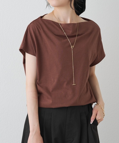 PUAL CE CIN(ピュアルセシン)の「ライト ドライ 天竺ボートネックT(Tシャツ/カットソー・レディース・ブラック/オフホワイト/ブラウン・MEDIUM)」の1枚目の写真