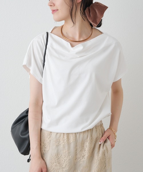 PUAL CE CIN(ピュアルセシン)の「ライト ドライ 天竺ボートネックT(Tシャツ/カットソー・レディース・ブラック/オフホワイト/ブラウン・MEDIUM)」の2枚目の写真