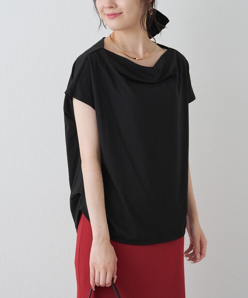 PUAL CE CIN(ピュアルセシン)の「ライト ドライ 天竺ボートネックT(Tシャツ/カットソー・レディース・ブラック/オフホワイト/ブラウン・MEDIUM)」の3枚目の写真
