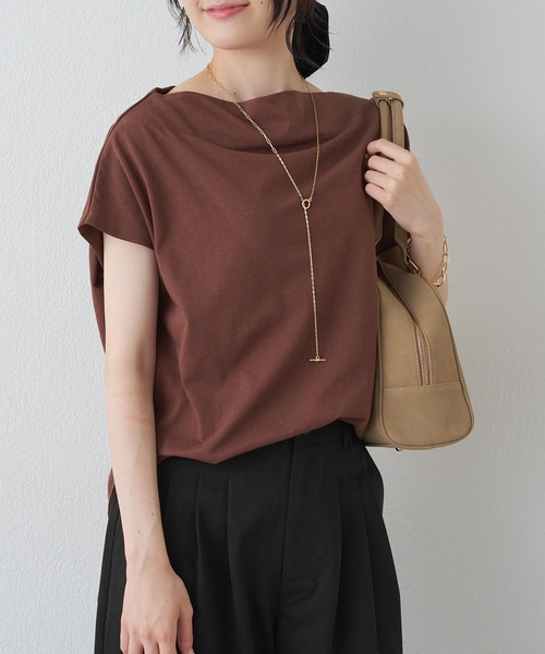 PUAL CE CIN(ピュアルセシン)の「ライト ドライ 天竺ボートネックT(Tシャツ/カットソー・レディース・ブラック/オフホワイト/ブラウン・MEDIUM)」の17枚目の写真