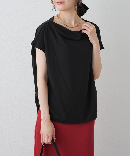 PUAL CE CIN(ピュアルセシン)の「ライト ドライ 天竺ボートネックT(Tシャツ/カットソー・レディース・ブラック/オフホワイト/ブラウン・MEDIUM)」の12枚目の写真