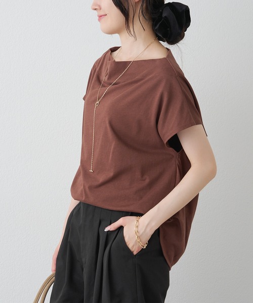 PUAL CE CIN(ピュアルセシン)の「ライト ドライ 天竺ボートネックT(Tシャツ/カットソー・レディース・ブラック/オフホワイト/ブラウン・MEDIUM)」の18枚目の写真