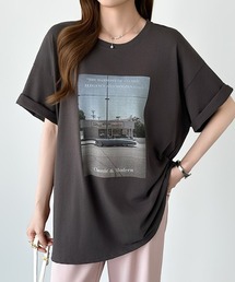 大人のゆるカジT オーバーサイズプリントTシャツ レトロ ヴィンテージ風 プリントTシャツ フォトTシャツ 半袖 オーバーサイズ Tシャツ カットソー ロゴ ドロップショルダー 五分袖 春服 夏服
