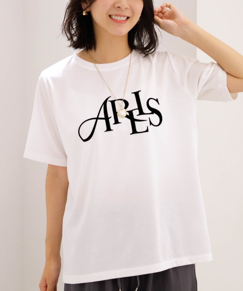 BELLUNA PLUS（ベルーナ）の「大人の着映えフロッキーロゴプルオーバー（Tシャツ/カットソー・レディース・オフホワイト/チャコール・LARGE/X-LARGE/MEDIUM）」の2枚目の写真