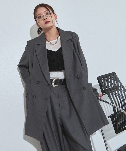 PAGEBOY(ページボーイ)の「セットアップタックジャケット【セットアップ対応/無地色のみイージーケア】(テーラードジャケット・レディース・ブラック/グレー/チェック・FREE)」の1枚目の写真