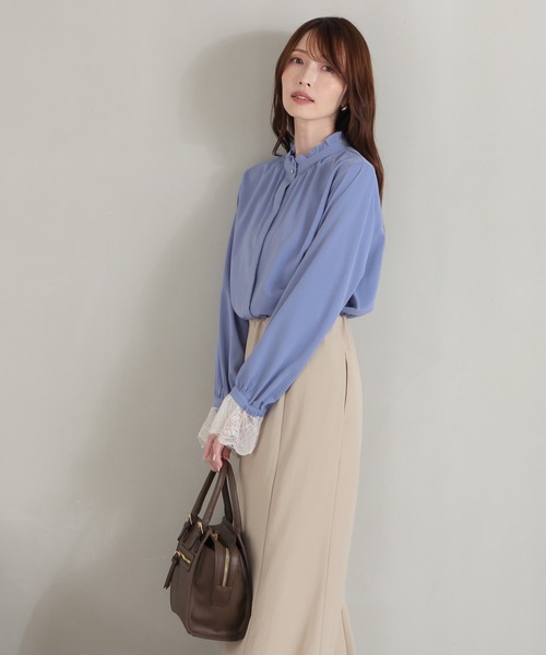 GLACIER lusso(グラシアルッソ)の「袖口レースブラウス(シャツ/ブラウス・レディース・ネイビー/ブルー/アイボリー・M/S/L/LL)」の15枚目の写真