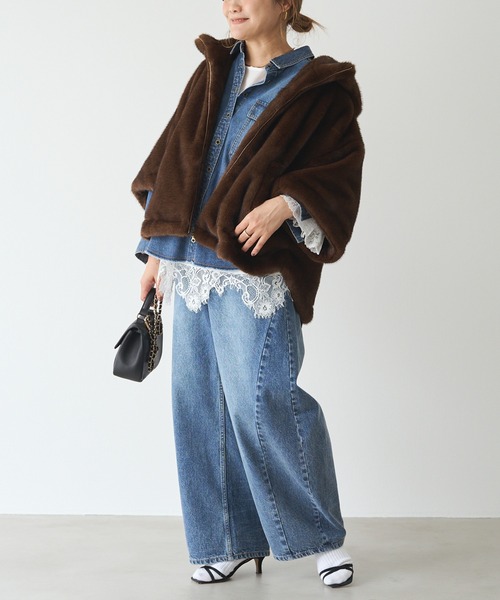 PUAL CE CIN(ピュアルセシン)の「ミンク風ファーポンチョジャケット(ポンチョ・レディース・グレイッシュベージュ/ブラウン・FREE)」の16枚目の写真
