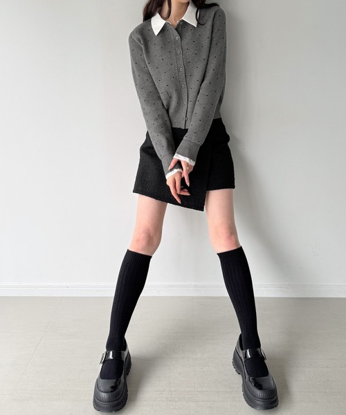 junoah（ジュノア）の「襟付きドットニットカーディガン（カーディガン/ボレロ・レディース・ネイビー/アイボリー/グレー・MEDIUM/LARGE）」の5枚目の写真