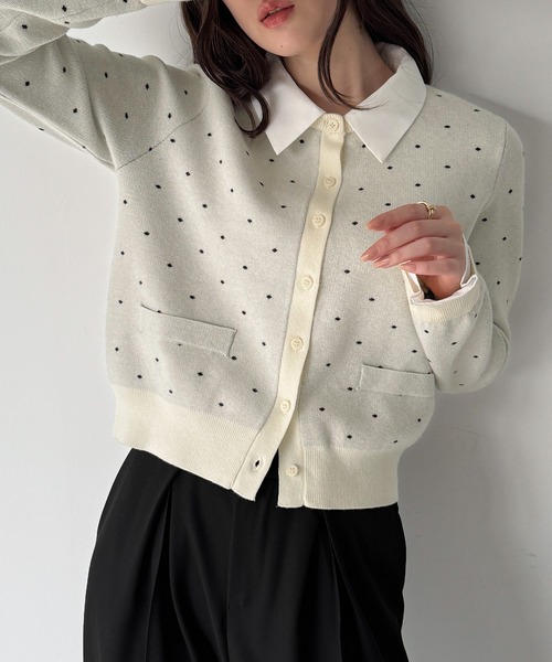 junoah（ジュノア）の「襟付きドットニットカーディガン（カーディガン/ボレロ・レディース・ネイビー/アイボリー/グレー・MEDIUM/LARGE）」の9枚目の写真