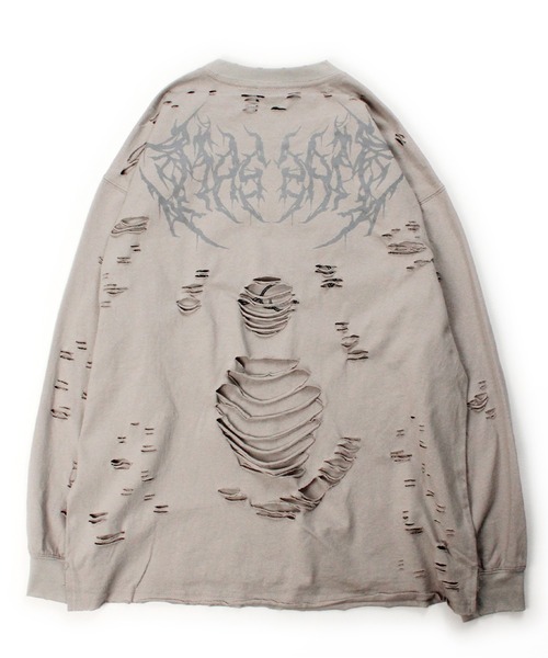 GALFY(ガルフィー)の「【GALFY/ガルフィー】大ダメージロンTee(Tシャツ/カットソー・メンズ・スミクロ/ブルーグレー/アッシュ・M/L/XL)」の9枚目の写真