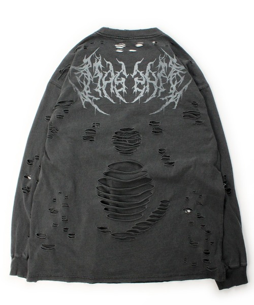 GALFY(ガルフィー)の「【GALFY/ガルフィー】大ダメージロンTee(Tシャツ/カットソー・メンズ・スミクロ/ブルーグレー/アッシュ・M/L/XL)」の11枚目の写真