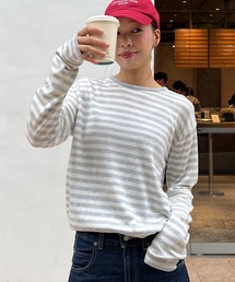 【Ranna Select】ボーダー柄長袖ニットトップス/ボーダーニット ボーダートップス 長袖ニット ニットトップス ボーダー柄 クルーネック フレアスリーブ 長袖トップス 薄手ニット 韓国ファッション カジュアル ノームコア レイヤード デイリー 秋服 冬服 チャコール ネイビー アイボリー