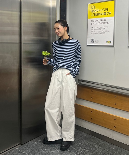 HEILIS(ヘイリス)の「【Ranna Select】ボーダー柄長袖ニットトップス/ボーダーニット ボーダートップス 長袖ニット ニットトップス ボーダー柄 クルーネック フレアスリーブ 長袖トップス 薄手ニット 韓国ファッション カジュアル ノームコア レイヤード デイリー 秋服 冬服 チャコール ネイビー アイボリー(ニット/セーター・レディース・ブルー系その他/グレー系その他/ブラック系その他・FREE)」の14枚目の写真