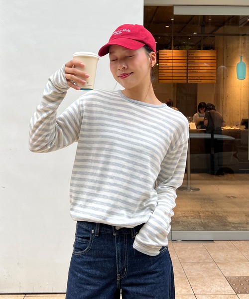 HEILIS(ヘイリス)の「【Ranna Select】ボーダー柄長袖ニットトップス/ボーダーニット ボーダートップス 長袖ニット ニットトップス ボーダー柄 クルーネック フレアスリーブ 長袖トップス 薄手ニット 韓国ファッション カジュアル ノームコア レイヤード デイリー 秋服 冬服 チャコール ネイビー アイボリー(ニット/セーター・レディース・ブルー系その他/グレー系その他/ブラック系その他・FREE)」の11枚目の写真