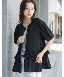 [接触冷感/UVカット97%以上/UPF50+/防シワ］カットジョーゼットペプラムティアードジャケット