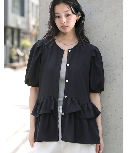 Re:EDIT（リエディ）の「[接触冷感/UVカット97%以上/UPF50+/防シワ］カットジョーゼットペプラムティアードジャケット（ブルゾン・レディース・モカ/チャコールグレー/ブラック/アイボリー・MEDIUM/LARGE）」の8枚目の写真