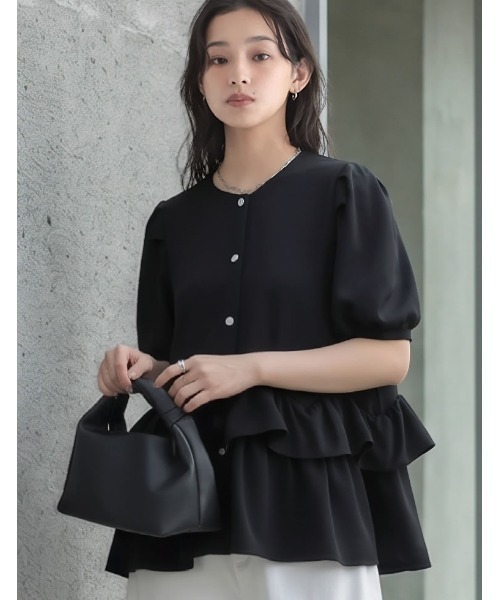Re:EDIT（リエディ）の「[接触冷感/UVカット97%以上/UPF50+/防シワ］カットジョーゼットペプラムティアードジャケット（ブルゾン・レディース・モカ/チャコールグレー/ブラック/アイボリー・MEDIUM/LARGE）」の9枚目の写真