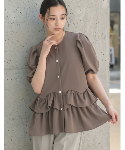 Re:EDIT（リエディ）の「[接触冷感/UVカット97%以上/UPF50+/防シワ］カットジョーゼットペプラムティアードジャケット（ブルゾン・レディース・モカ/チャコールグレー/ブラック/アイボリー・MEDIUM/LARGE）」の19枚目の写真