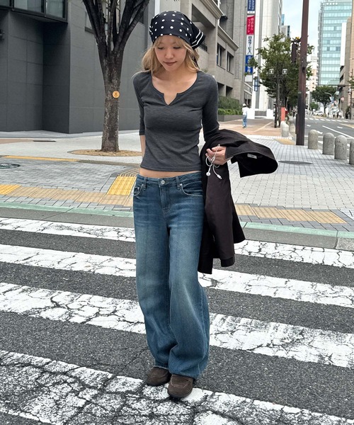 CANAL JEAN(キャナルジーン)の「El mar リブスキッパー7分袖Tシャツ(Tシャツ/カットソー・レディース・オフホワイト/チャコールグレー/ブラック・ONE SIZE)」の8枚目の写真