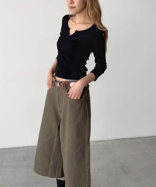 CANAL JEAN(キャナルジーン)の「El mar リブスキッパー7分袖Tシャツ(Tシャツ/カットソー・レディース・オフホワイト/チャコールグレー/ブラック・ONE SIZE)」の14枚目の写真