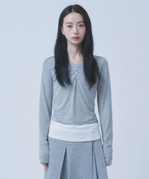 FLORAL BRUSHED LONG SLEEVE [HEATHER GREY]