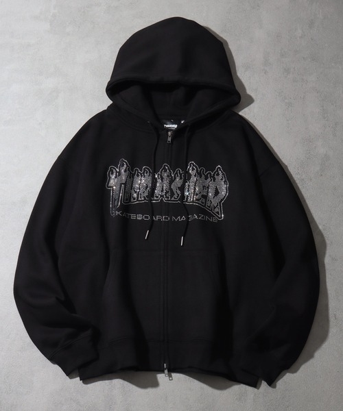 THRASHER(スラッシャー)の「【THRASHER/スラッシャー】裏起毛 ロゴデザイン ジップアップパーカー(パーカー・メンズ・グレー系その他/グレー/ブラック系2/ブラック系1/ピンク/カーキ/ブラック系3・XL/L/M/FREE)」の3枚目の写真