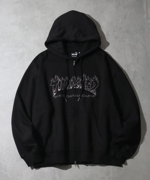 THRASHER(スラッシャー)の「【THRASHER/スラッシャー】裏起毛 ロゴデザイン ジップアップパーカー(パーカー・メンズ・グレー系その他/グレー/ブラック系2/ブラック系1/ピンク/カーキ/ブラック系3・XL/L/M/FREE)」の4枚目の写真